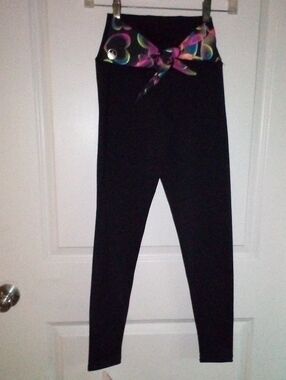 Black High-Waist Leggings with Multicolor Tie Detail